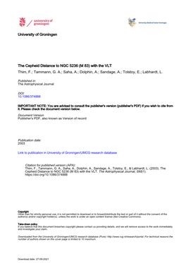 University of Groningen the Cepheid Distance to NGC 5236 (M 83) With