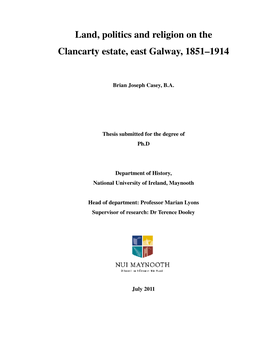 Land, Politics and Religion on the Clancarty Estate, East Galway, 1851–1914