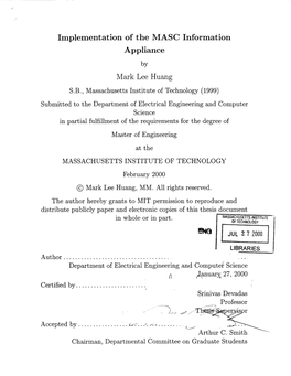 Implementation of the MASC Information Appliance Mark Lee Huang