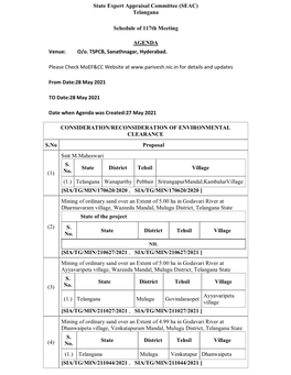 State Expert Appraisal Committee (SEAC) Telangana Schedule Of