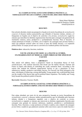 El Cuerpo Juvenil Sano Como Símbolo Político. La Normalización De Los Cuerpos a Través Del Discurso Médico Del Fascismo