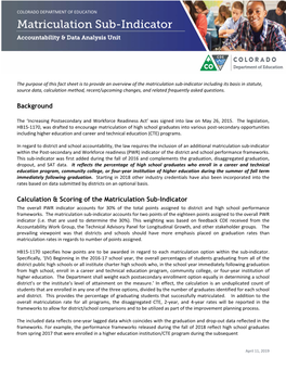 Matriculation Sub-Indicator Accountability & Data Analysis Unit