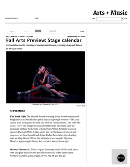 Fall Arts Preview: Stage Calendar a Month-By-Month Roundup of Unmissable Theatre, Comedy, Drag and Dance
