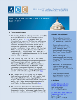 Content & Technology Policy Report July 19, 2019