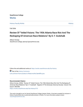 Veiled Visions: the 1906 Atlanta Race Riot and the Reshaping of American Race Relations