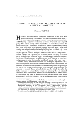 Colonialism and Technology Choices in India: a Historical Overview