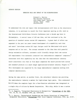 KEYNOTE SESSION EMERGING ROLE and IMPACT of the MICROPROCESSOR Richard L. Petritz New Business Resources 4445 Alpha Road