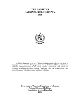 The Pakistan National Bibliography 2001