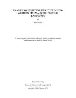 Examining Pakistani Identities in Non- Western Cinema in the Post 9/11 Landscape