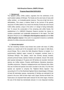 Kafa Biosphere Reserve, SNNPR, Ethiopia Progress Report