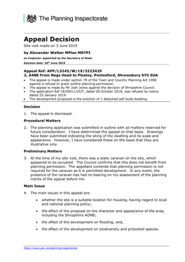 Appeal Decision Site Visit Made on 3 June 2019 by Alexander Walker Mplan MRTPI an Inspector Appointed by the Secretary of State Decision Date: 20Th June 2019