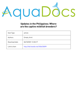 Updates in the Philippines: Where Are the Captive Milkfish Breeders?