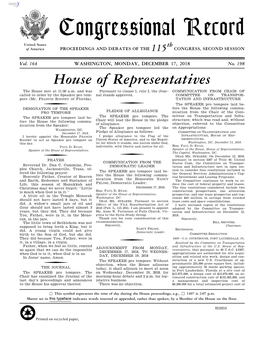 Congressional Record United States Th of America PROCEEDINGS and DEBATES of the 115 CONGRESS, SECOND SESSION