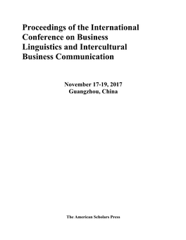 Proceedings of the International Conference on Business Linguistics and Intercultural Business Communication