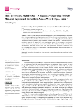 Plant Secondary Metabolites—A Necessary Resource for Both Man and Papilionid Butterflies Across West Bengal, India †