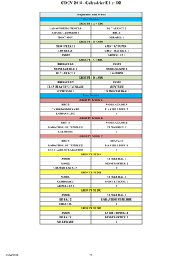 CDCV 2018 - Calendrier D1 Et D2