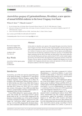 Austrolebias Queguay (Cyprinodontiformes, Rivulidae), a New Species of Annual Killifish Endemic to the Lower Uruguay River Basin