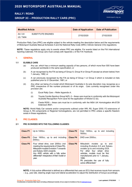 GROUP 3C – PRODUCTION RALLY CARS (PRC) Motorsport.Org.Au