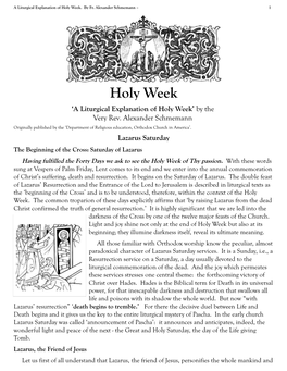 A Liturgical Explanation of Holy Week by Fr. Alexander Schmemann