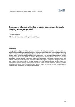 Do Gamers Change Attitudes Towards Economics Through Playing Manager Games?