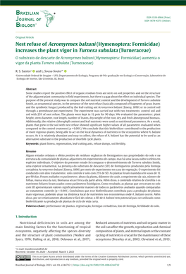 Nest Refuse of Acromyrmex Balzani (Hymenoptera: Formicidae) Increases the Plant Vigor in Turnera Subulata (Turneraceae)