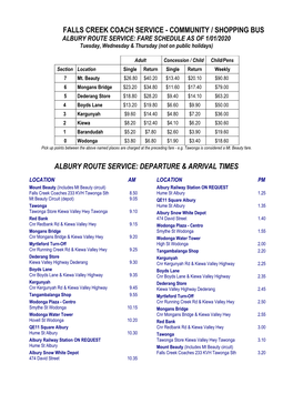 Community / Shopping Bus Albury Route Service: Departure & Arrival Times