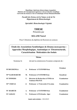 Etude Des Associations Symbiotiques De Retama Monosperma : Approches Morphologique, Anatomique Et Ultrastructurale, Caractérisation Moléculaire Des Isolats