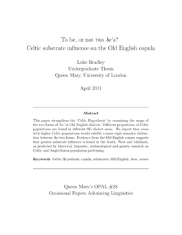 Celtic Substrate Influence on the Old English Copula