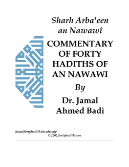 Sharh Arba'een an Nawawî COMMENTARY of FORTY HADITHS of an NAWAWI by Dr