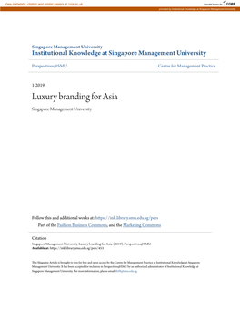 Luxury Branding for Asia Singapore Management University