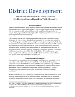 District Development Contractors Dominate 2016 District Primaries Fair Elections Proposal Provides a Viable Alternative