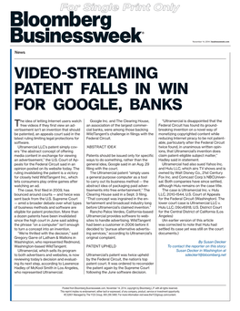 Video-Streaming Patent Falls in Win for Google, Banks