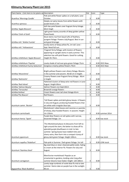 Kilmurry Nursery Plant List 2015