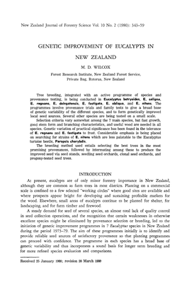 Genetic Improvement of Eucalypts in New Zealand