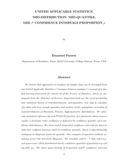 MID-DISTRIBUTION, MID-QUANTILE, MID P CONFIDENCE INTERVALS PROPORTION P