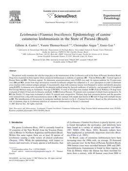 Viannia) Braziliensis: Epidemiology of Canine Cutaneous Leishmaniasis in the State of Parana´ (Brazil