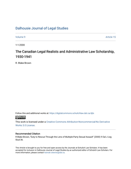 The Canadian Legal Realists and Administrative Law Scholarship, 1930-1941