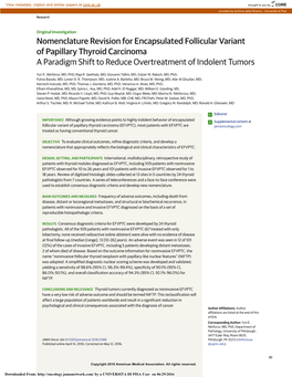 Nomenclature Revision for Encapsulated Follicular Variant of Papillary Thyroid Carcinoma: a Paradigm Shift to Reduce Overtreatme