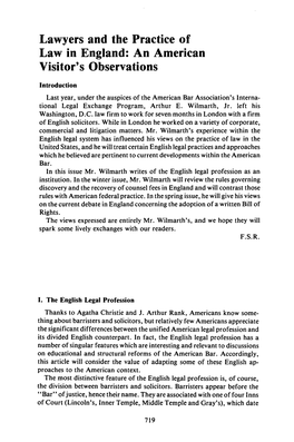 Lawyers and the Practice of Law in England: an American Visitor's Observations