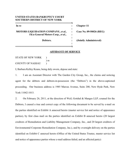 UNITED STATES BANKRUPTCY COURT SOUTHERN DISTRICT of NEW YORK ------X in Re : Chapter 11 : MOTORS LIQUIDATION COMPANY, Et Al., : Case No