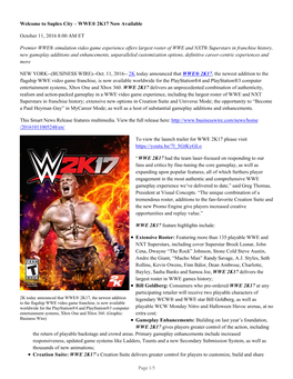 WWE® 2K17 Now Available October 11, 2016 8:00 AM ET Premier WWE