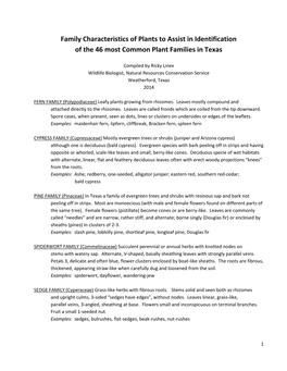 Family Characteristics of Plants to Assist in Identification of the 46 Most Common Plant Families in Texas