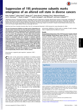 Suppression of 19S Proteasome Subunits Marks Emergence of an Altered Cell State in Diverse Cancers