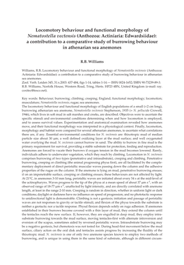 Locomotory Behaviour and Functional Morphology Of