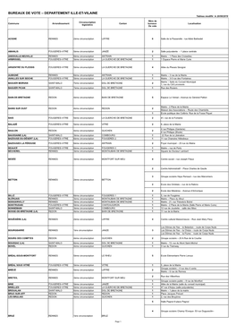 BUREAUX DE VOTE – DEPARTEMENT ILLE-ET-VILAINE Tableau Modifié Le 20/08/2019