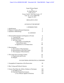 Expert Witness Report by Dr. Daniel Mccool in the Case Of: Navajo Nation V. San Juan County, UT Case. No. 2:12-Cv-00039-RS August 18, 2015