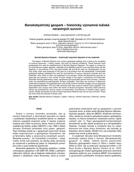 Banskobystrický Geopark – Historicky Významné Ložiská Nerastných Surovín