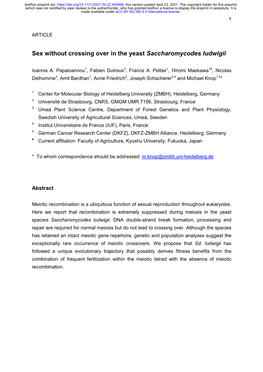 Sex Without Crossing Over in the Yeast Saccharomycodes Ludwigii