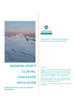 Rainbow Sports Club Inc. Concession Application
