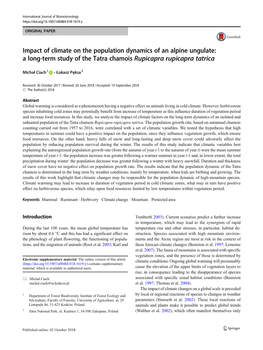 Impact of Climate on the Population Dynamics of an Alpine Ungulate: a Long-Term Study of the Tatra Chamois Rupicapra Rupicapra Tatrica